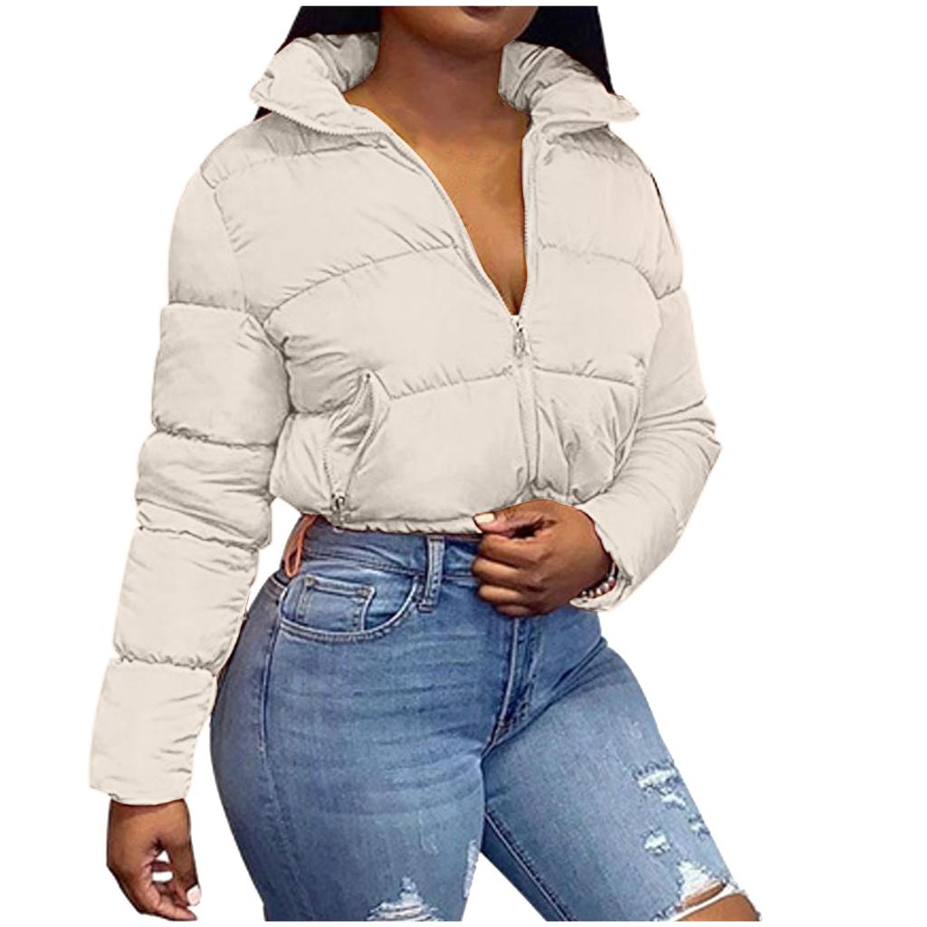 Fashion Women Solid Stand-up Collar Cardigan Down Jacket Outerwear Padded Coat