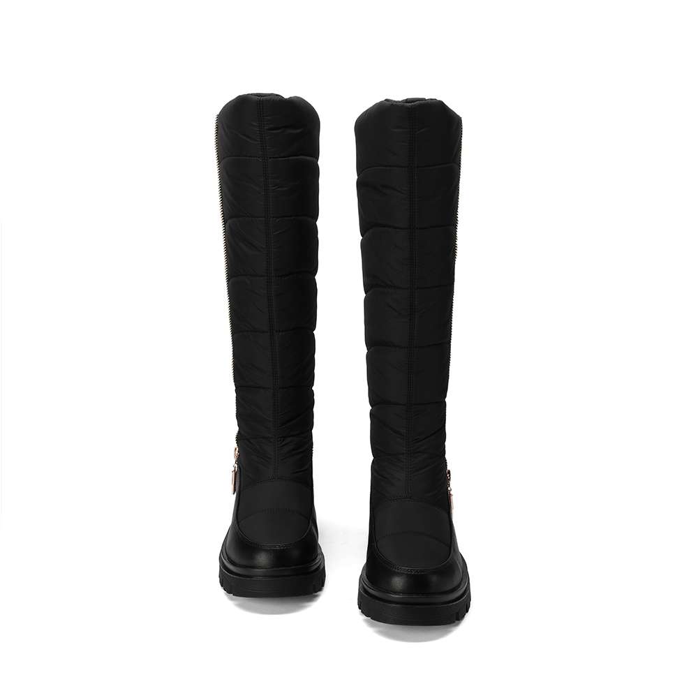 Krazing Pot PU Down Boots Cold-resistant Winter Shoes Med Heels Size 44 Super Size Snow Boots Zipper Round Toe Keep Warm Thigh High Boots