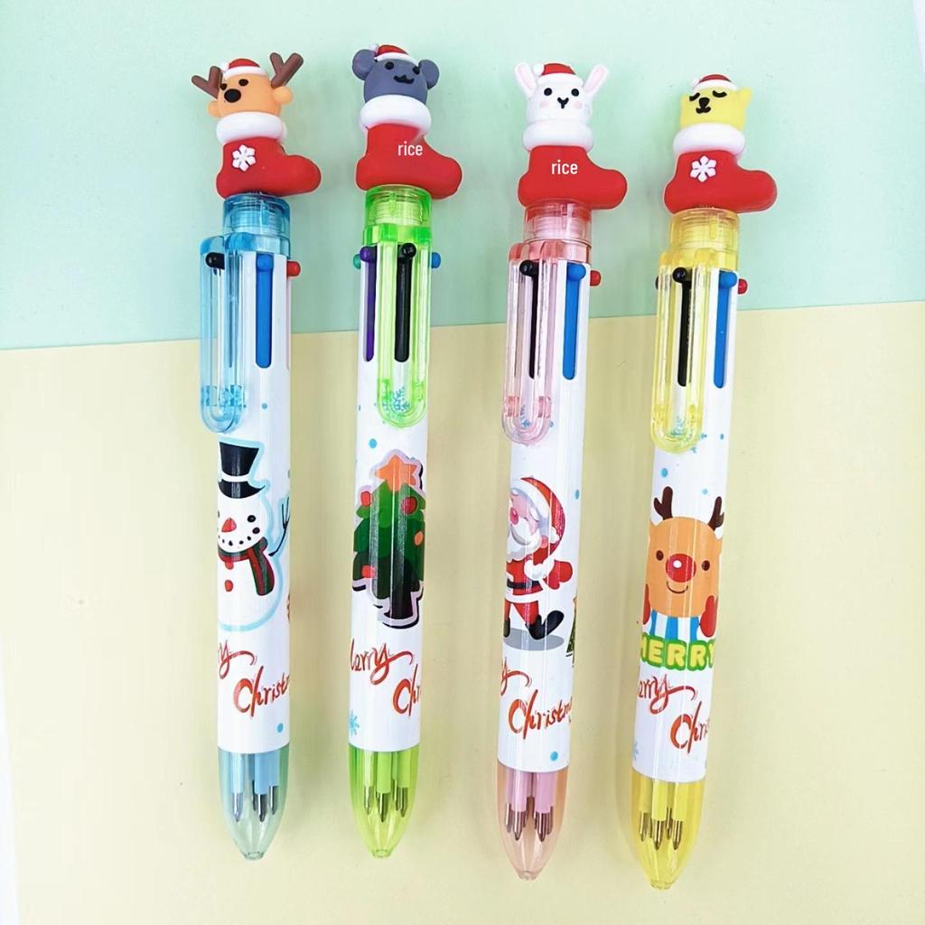 Festive Six-Color Christmas Tree & Reindeer Ballpoint Pen