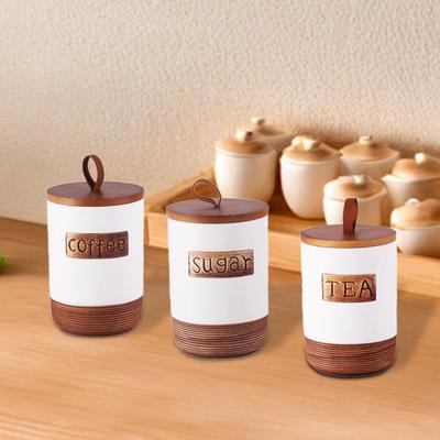 Pottery Storage Jar Airtight White Container Craft Cute Handmade with Wooden Lid Sealed Jar Bottle for Cupboard Treat Desktop