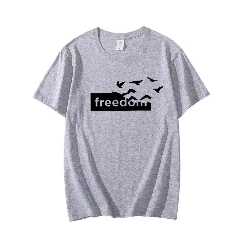 2025 Summer Fashion Cotton Crew Neck T-Shirt Freedom Printed Short Sleeve Loose and Versatile Men and Women Clothing Top T-shirt