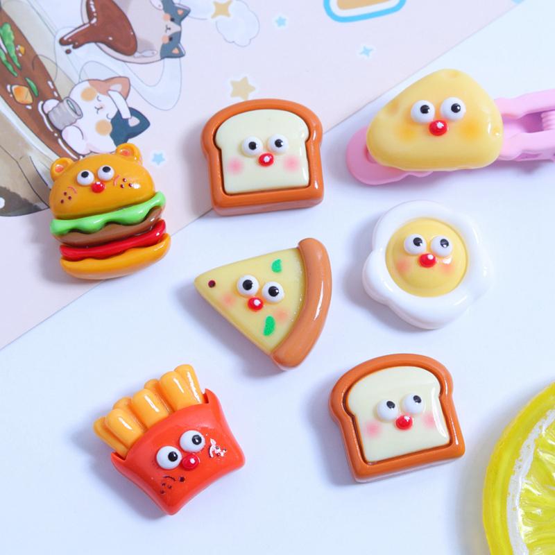 10 Pcs New Cute Cartoon Pizza, French Fries, Hamburgers Series Resin Scrapbook Diy Jewelry Children Gift Hairpin Accessories A57