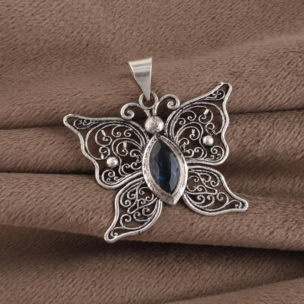 London Blue Topaz Gemstone 925 Sterling Silver Stylish Pendant 1.5" Handmade Jewelry For Women CP-41-10