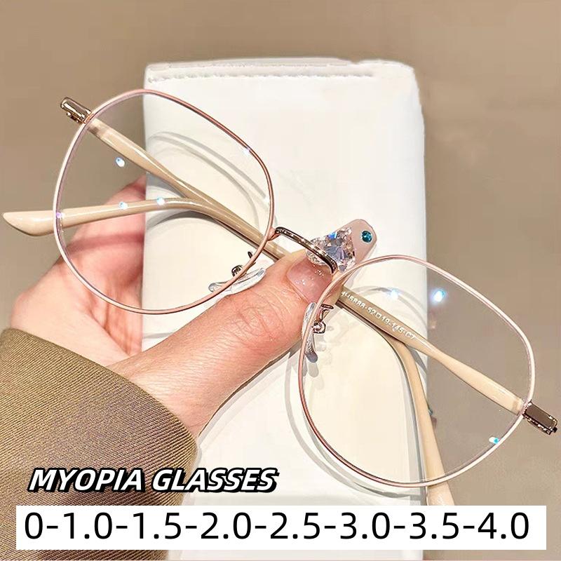 Oversized Round Frame Myopia Eyeglasses Fashion High Definition Near Sight Goggle Blue Light Blocking Eyewear 0-1.0-1.5-2.0-4.0