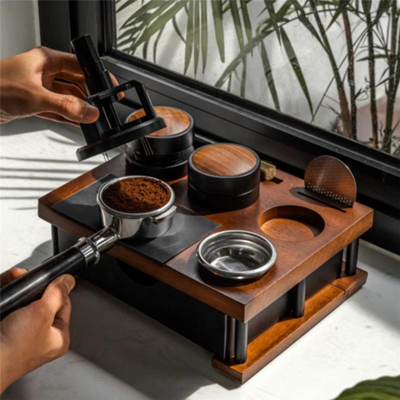 Good-Espresso Tamping Station Multifunctional Solid Wood Powder Pressing Stand Wooden Espresso Machine Accessories A
