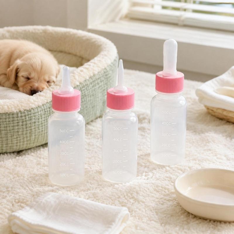 Newborns Cats and Dog Nursing Bottles with 3 Teat Shape, Plastic Bottles, Clear Scale Lines, and Removable Cap for Hand Feeding
