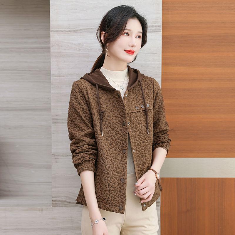FiveFive Hooded Casual Coat Women's Mother's Jacket Autumn Outwear with Short Zipper Basic Coat