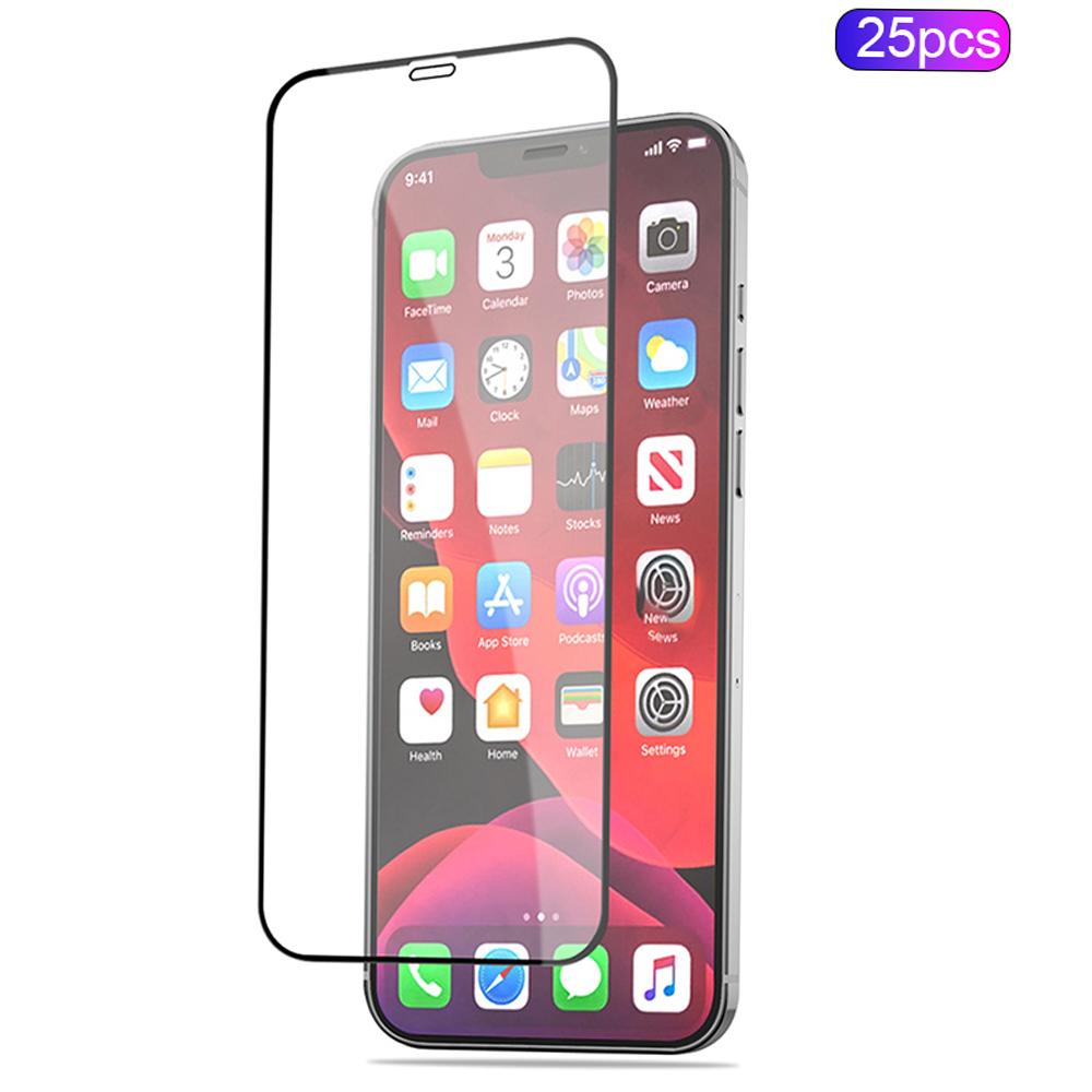 

MOCOLO 25Pcs For iPhone 12 Pro Max Full Screen Protector Silk Printing Tempered Glass Film,Black Type A