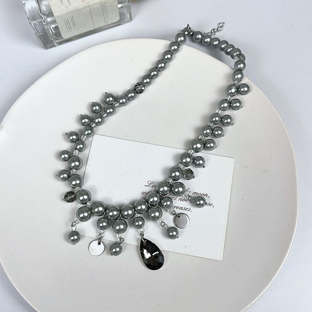 Grey Pearl Double-layer Pearl Tassel Necklaces Exquisite Women's Clavicle Chain  Party