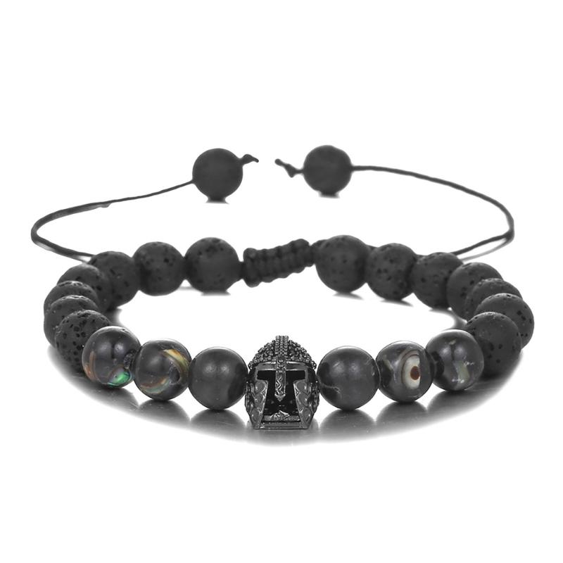 

Adjustable Helmets Bracelet Natural Lava Stone Bracelet Trendy Gothic Wrist Jewelry Zircon Texture Suitable for Men