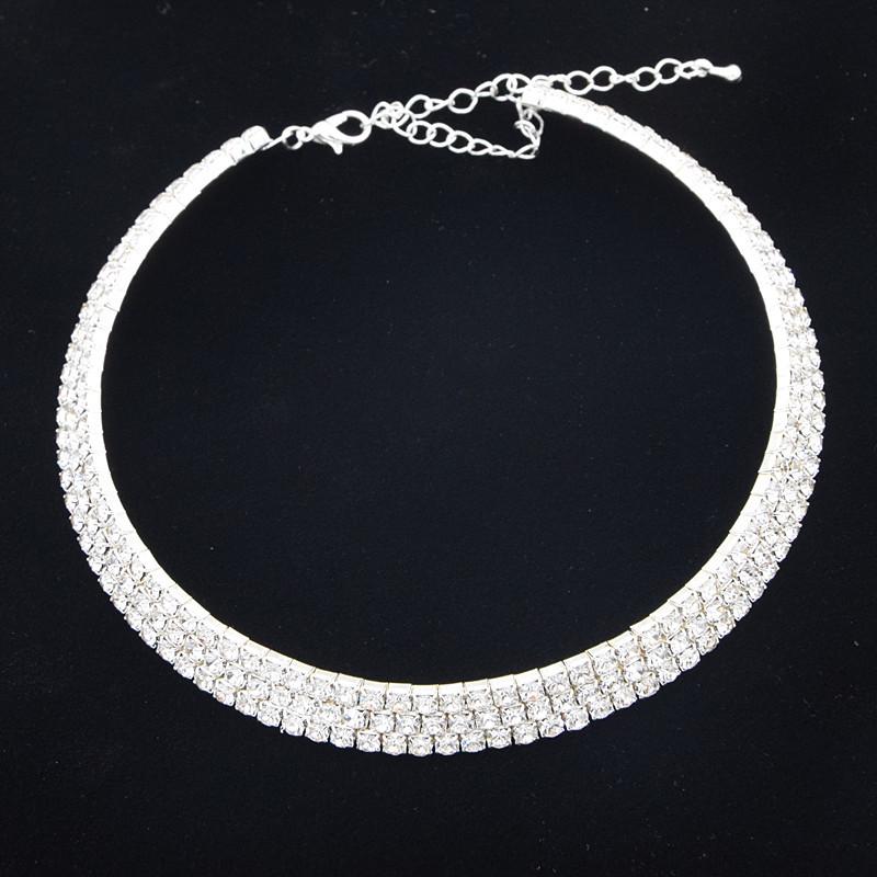 Popular Silver-Plated Crystal Bridal Choker Necklace Set: Perfect for Wedding Photography, Four-Piece Jewelry Collection