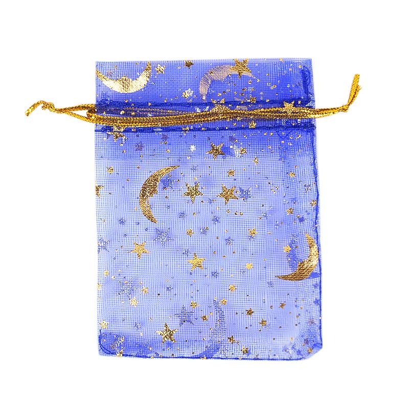 50Pcs Moon Star Drawstring Organza Bags Eid Mubarak Ramadan Candy Gift Packing Bag Jewelry Pouch Wedding Party Decoration Supply
