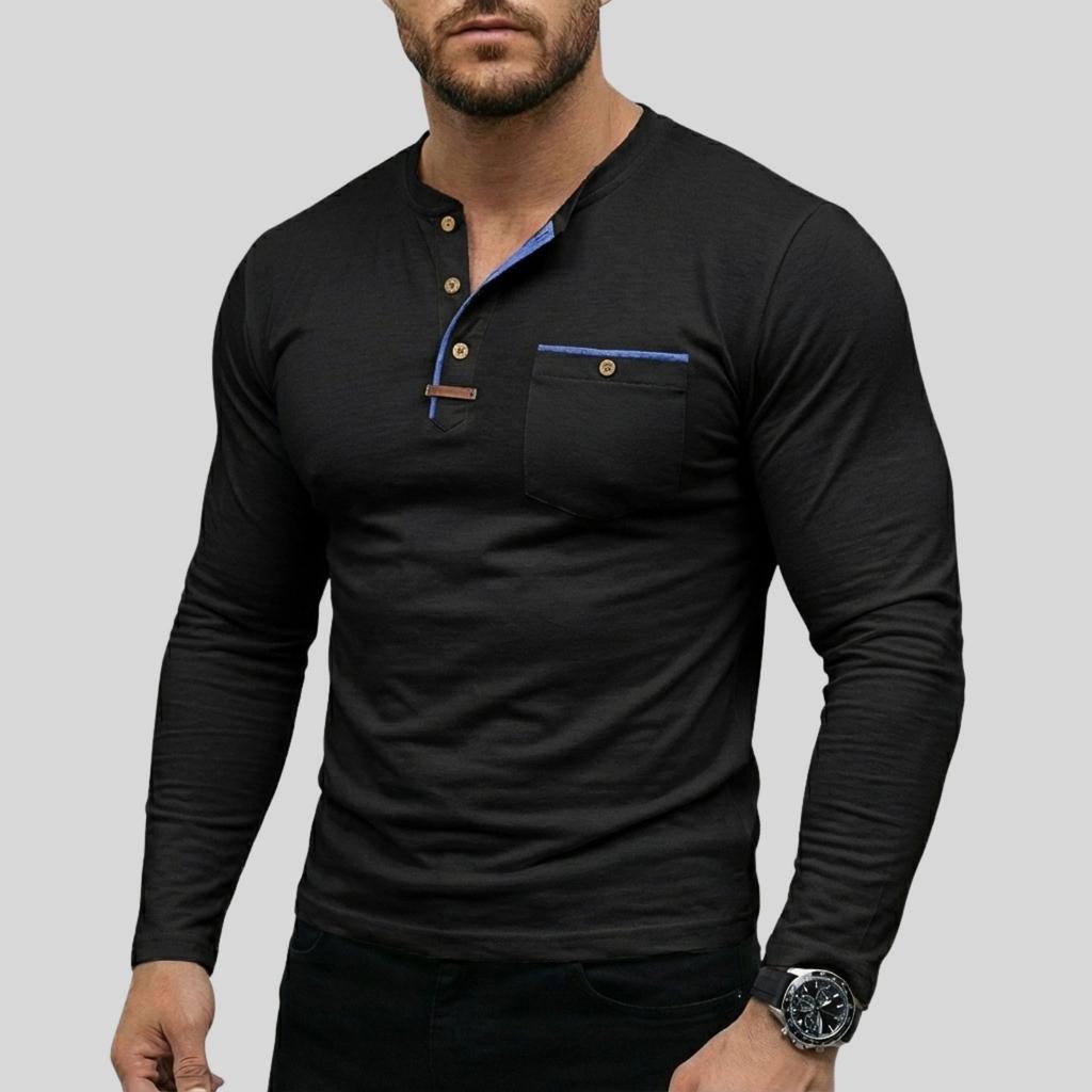 Men's casual ,color long,sleeved base layer shirt, men's button,down round,neck elastic sport top