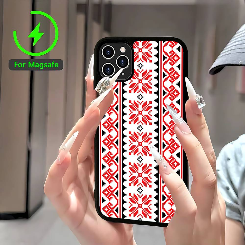 

G-Ukraine Ornament Pattern Magnetic Wireless Phone Case For IPhone 17 16 15 14 Plus 13 12 11 Pro Max iPhone 17