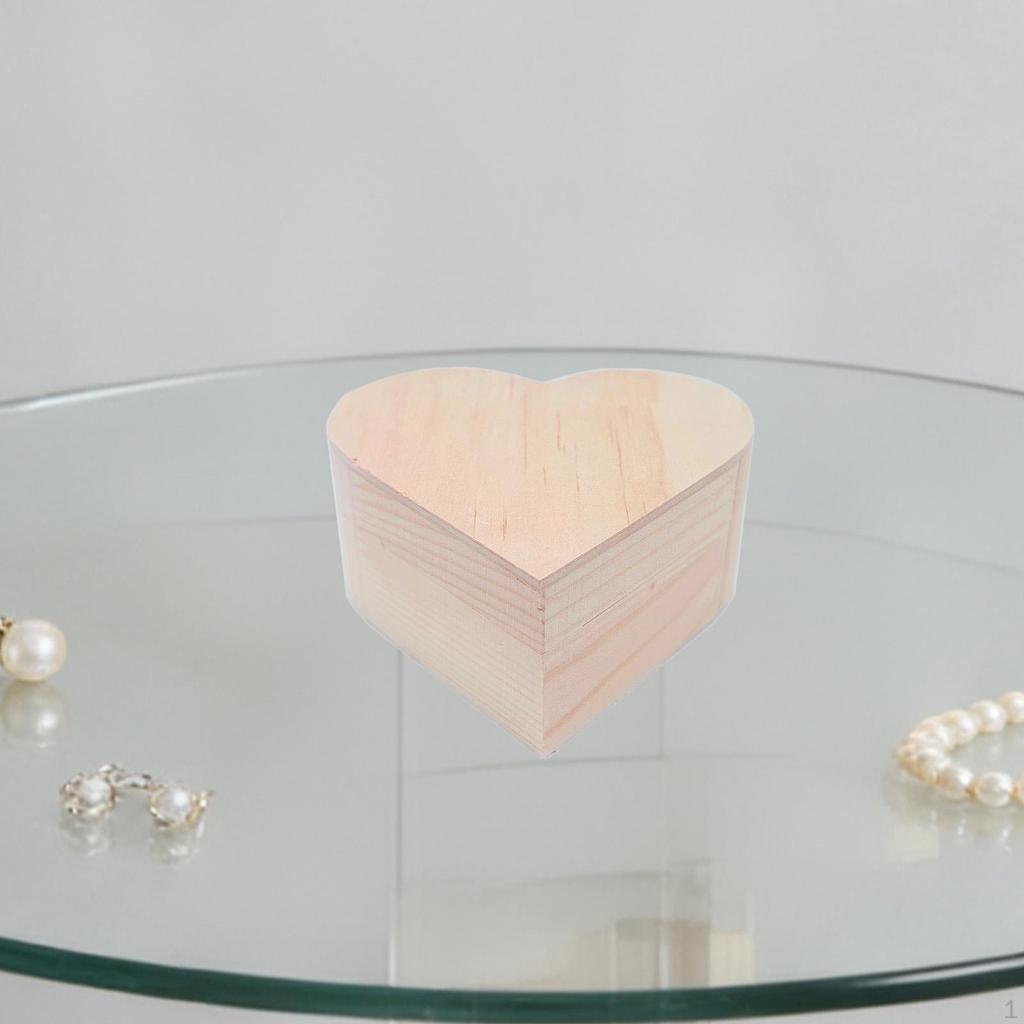 Heart Shaped Unfinished Wood Box Jewelry Trinket Decorative Treasure Chest Unpainted DIY for