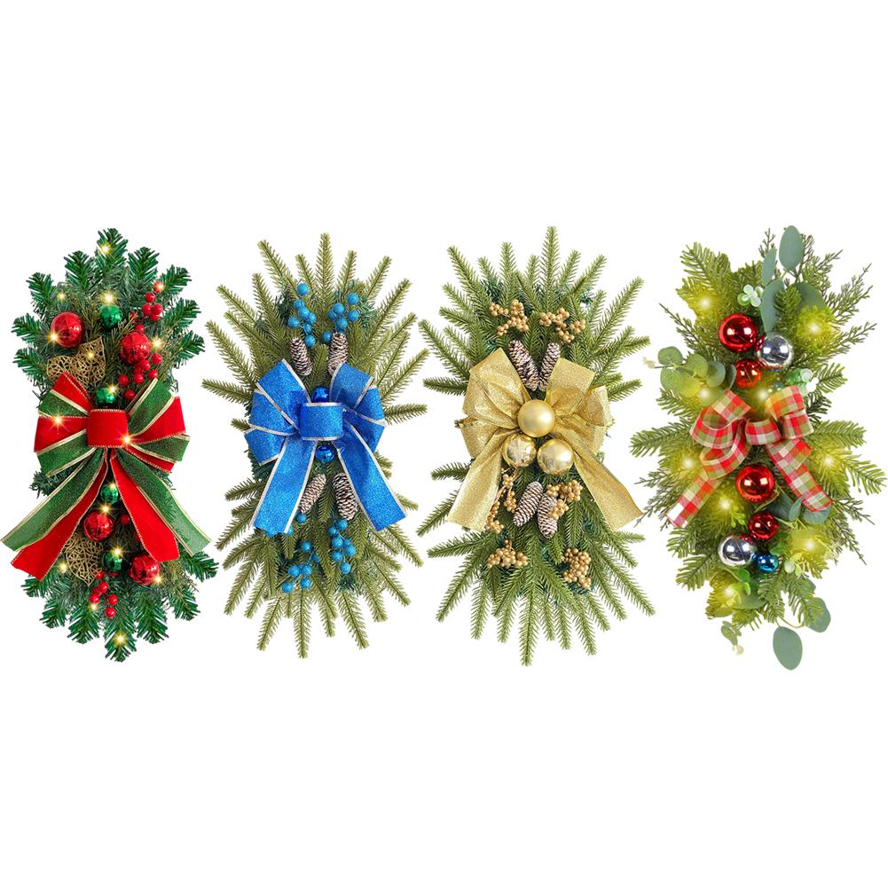 Winter Xmas Wreaths Swag Christmas Decoration Stair Wreath Shiny Door Swag Garland Prelit Stairway Swag Trim for Christmas Party