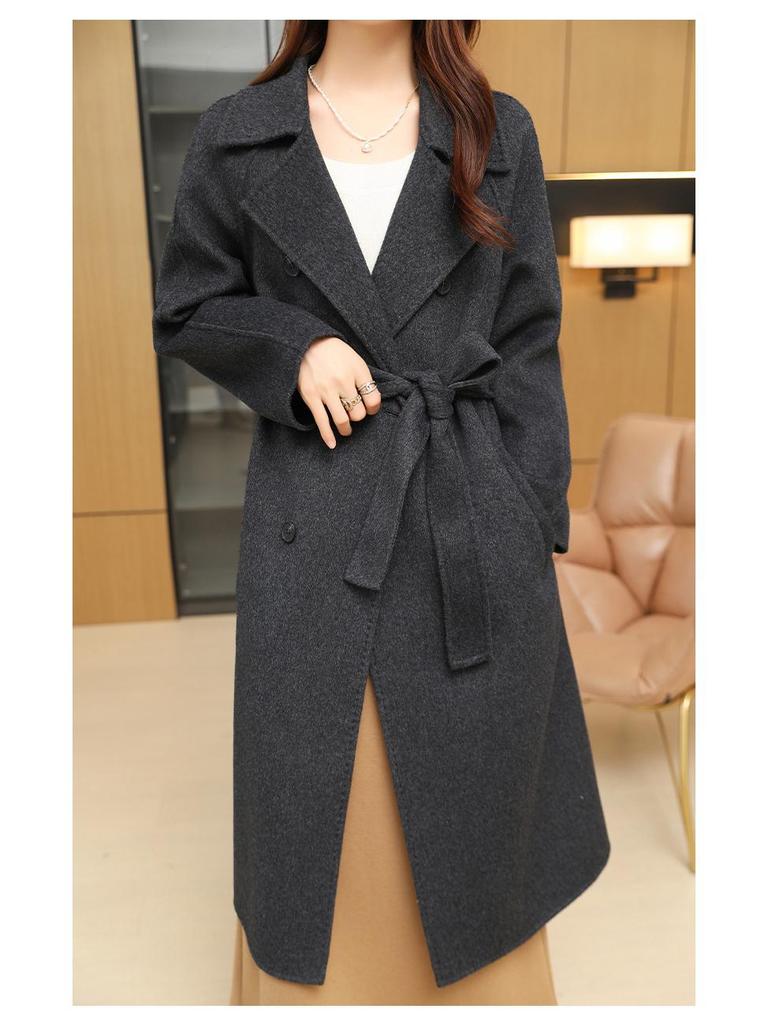 Women's Double-Breasted Wool Overcoat - Extended Trench Coat for Autumn/Winter