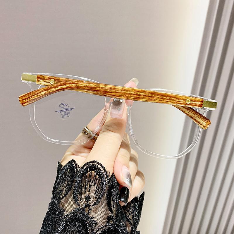 New Reading Glasses Anti Blue Light Women Eyeglasses Frame Fashionable Retro Large Frame Glasses Trendy Woodgrain Hd Presbyopia Glasses for Men