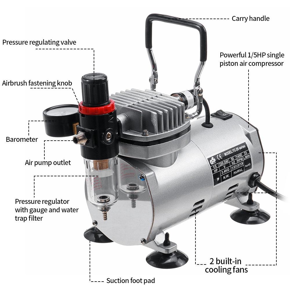 110/220V 50-60Hz 23-25L/min Piston Airbrush Compressor Portable High Pressure Spray Guns Pump For Spraying