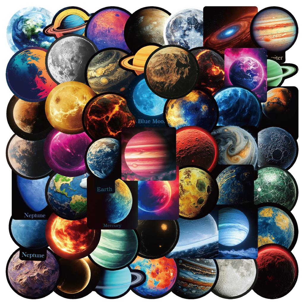 50 Universe Planets Graffiti Stickers Electric Vehicle Helmet Tv Water Cup Trolley Case Stickers