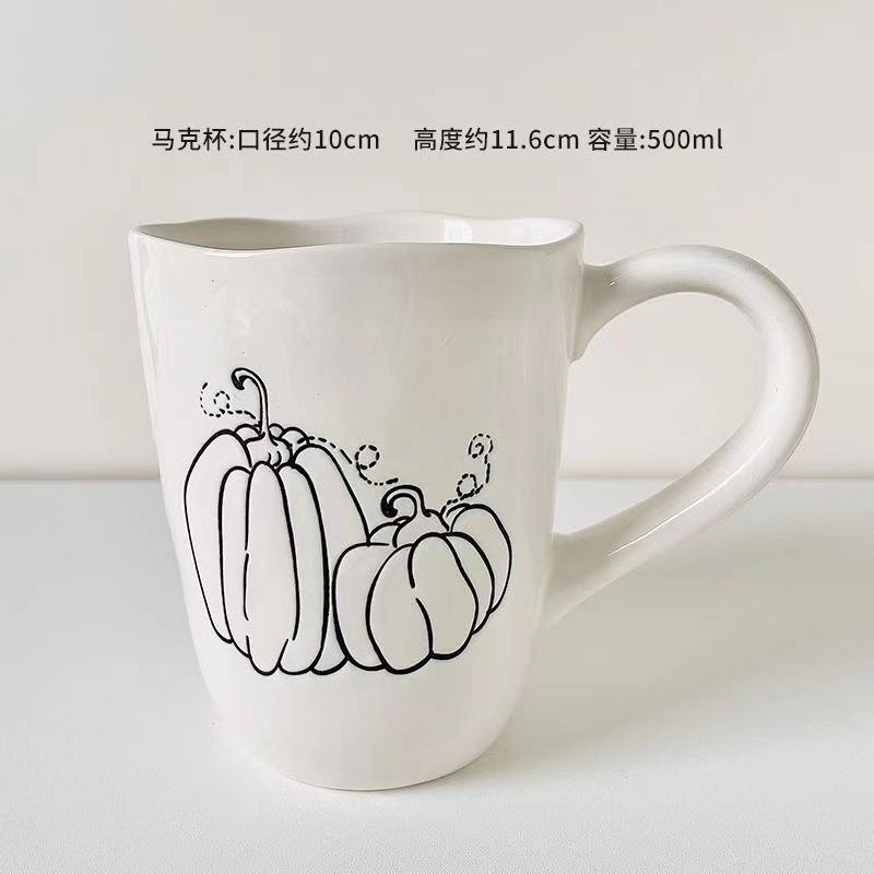 

INS simple strokes Halloween Pumpkin Ceramic Mug Plate Set Tableware Simple Casual Dessert Nordic 401-500ml білий