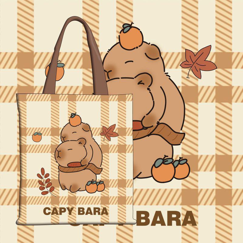 2025 Cute Capybara Canvas Shoulder Bag - Large Capacity Schoolbag for Women