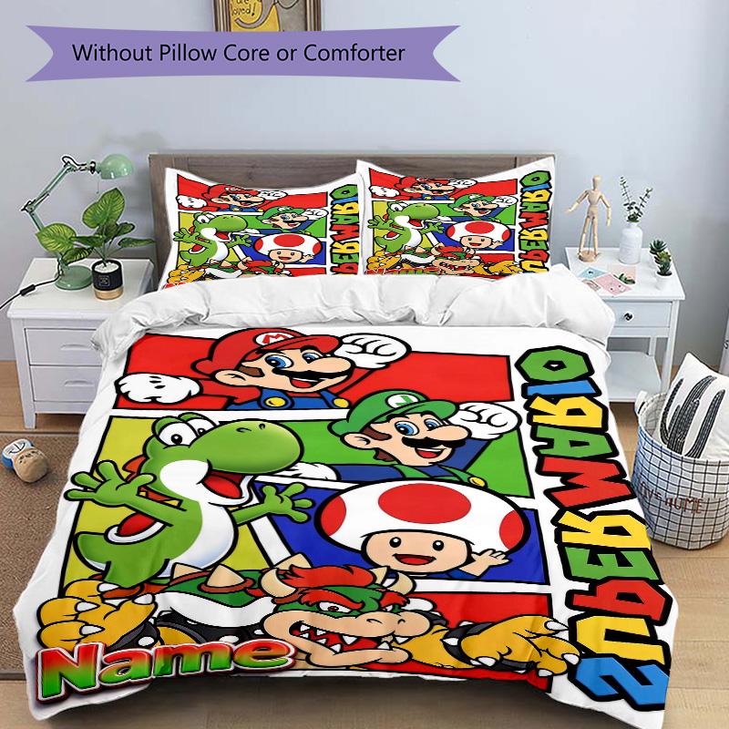 Custom Name Super Mario Characters Print 3Pcs Bedding Set Duvet Cover With 2 Bedro Pillowcase Home Birthday Gift