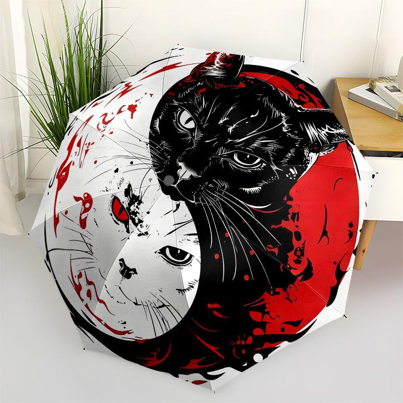 1pc Black Cat Yin Yang Automatic Folding Umbrella, Heavy Duty 8 Rib Iron Frame, Suitable for Travel, Daily Use, Birthday, Decor Gift 20