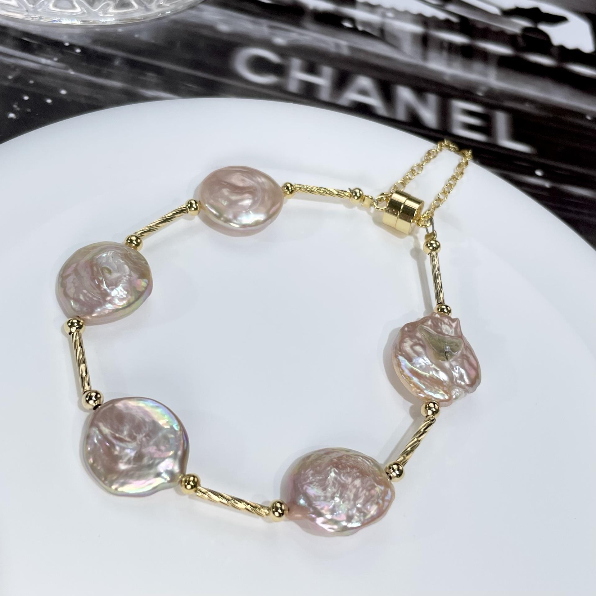 

Натуральный красочный розовый фиолетовый жемчужный браслет в стиле барокко пресноводный жемчуг неправильной формы с пуговицами