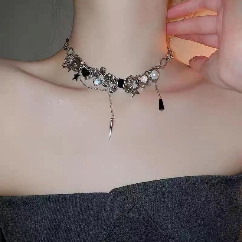Y2K Beaded Star Necklace - Titanium Steel Punk Goth Style for Women
