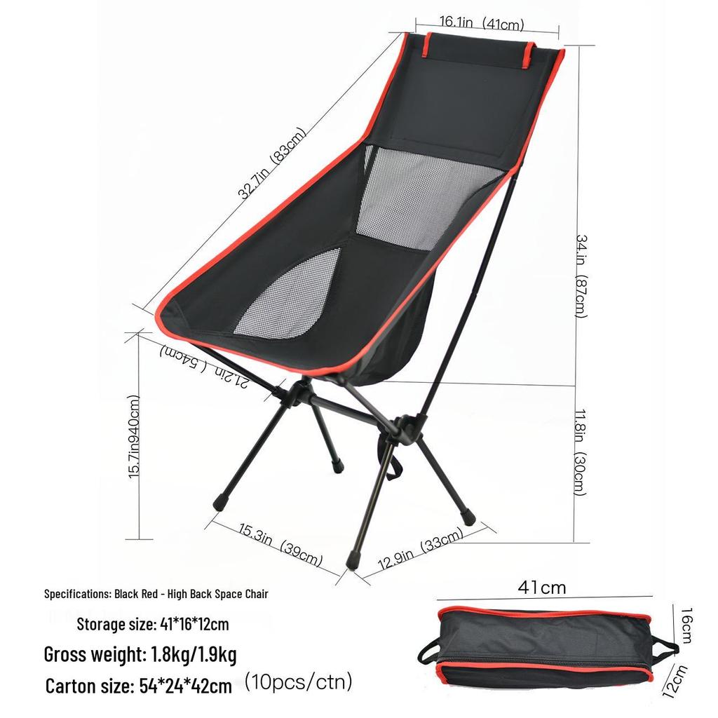 Cadeira Lunar Portátil Leve para Exterior com Encosto – Dobrável para Acampamento, Praia e Pesca