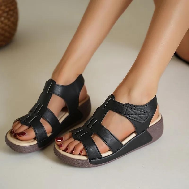 Schuhe Damen 2025 Sommer Neu Zehenfrei Damen Römersandalen Outdoor Lässige Keilsandalen für Übergröße Bequeme Tägliche Plateau