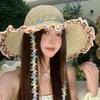 Ethnic style big brim straw hat women's summer seaside vacation beach hat sunshade sunscreen bucket hat straw sun hat
