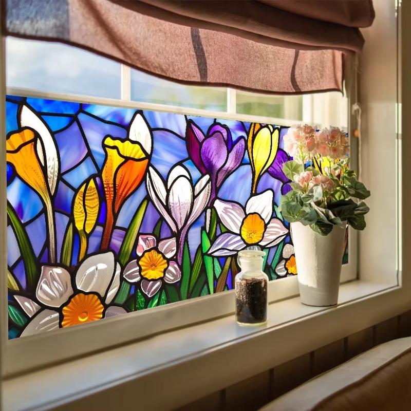 PVC Privacy Window Film Electrostatic Glass Stickers Geometric Abstract Mosaic Pattern Window Sticker Room Bathroom Home Decor