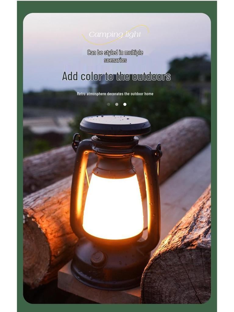 Rechargeable Retro Solar Camping Lantern: Outdoor/Indoor Decorative Desk & Emergency Light