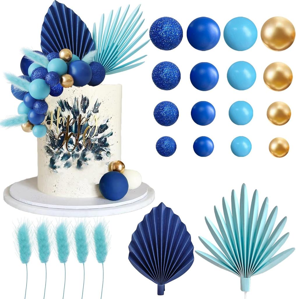 Palm Leaves Cake Decorations Balls Cake Toppers for Birthday Wedding Anniversary Baby Shower Party Supplies