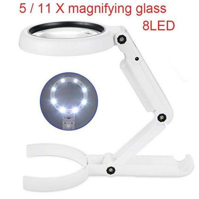 5/11X Magnifying Glass Non Slip Table Lamp Hand Held 8 LED Stand Repair Simple