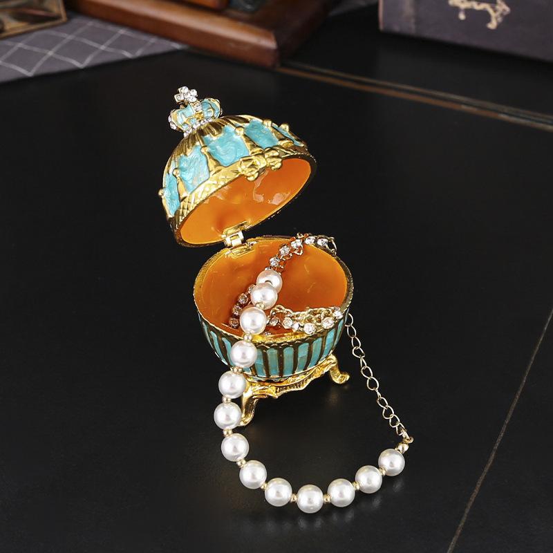 Egg-shaped Jewelry Box Metal Enamel Jewelry Box Dust-proof Household Storage Creative Home Ornament Flip Jewelry Box