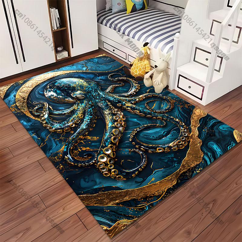 Majestic underwater octopus art carpet Yoga living room room decor children's crawling mat doormat area rug games mat