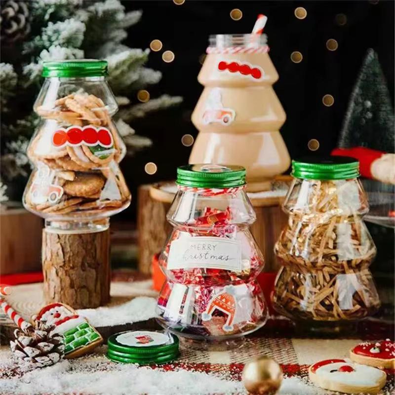 1-11PC Christmas Gingerbread Man Candy Jar Sealed Plastic Juice Drink Bottle Xmas Party New Year Gingerbread Man Drink Container