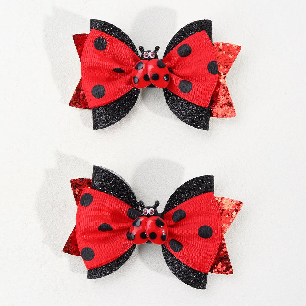 

2Pcs Cute Insect Bowknot Hair Clips For Girls Kids Red Novelty Fashion Cotton Dots Braids Headdress Hairpicks Accessories