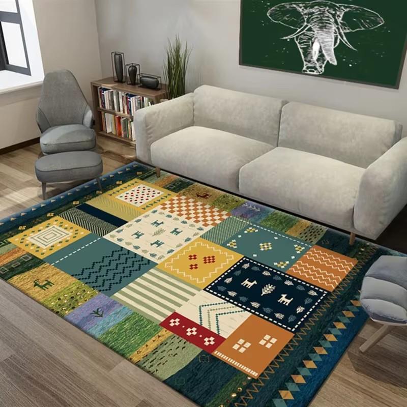 Bohemian Style Living Room Carpet Colorful Stripes Bedroom Rugs Easy Care Luxury Decorative Rugs Washable Large Size Carpets