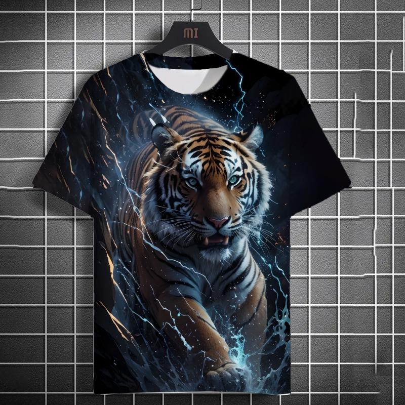 Animal Men's T-shirt 3d Tiger Print Men's Tops Casual Short Sleeve Simple