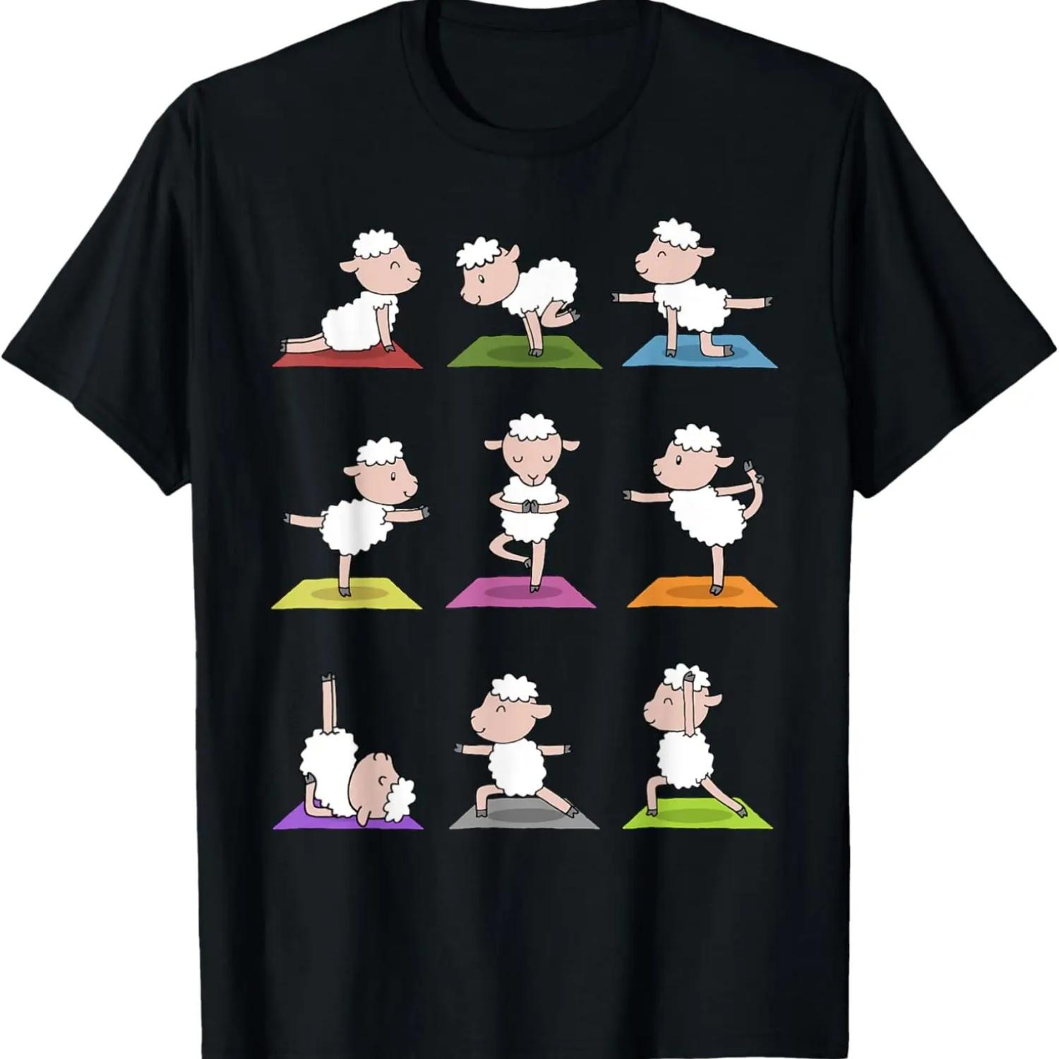 Sheep Yoga T-Shirt Funny Cute Sheeps In Yoga Poses Tee T-Shirt S чёрный