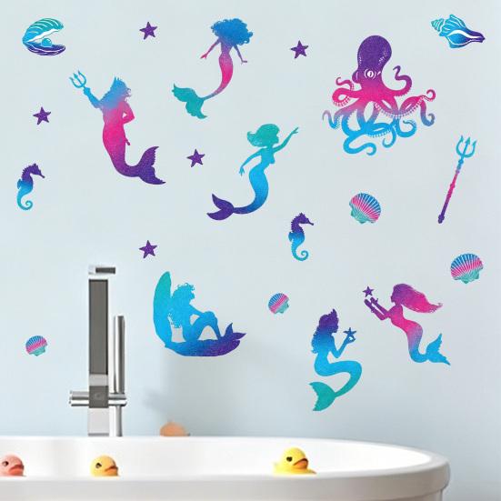 Under The Sea Glow In The Dark Wall Decals, Mermaids Seahorse Shells Luminous Sticker for Girls Room, Nursery, Bathroom, Ceiling, Wall Decor