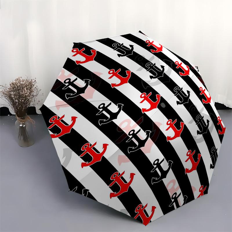 1pc Nautical Stripes with Anchors Pattern Umbrella with Plastic Handle, Suitable for All Seasons Outdoor PT424