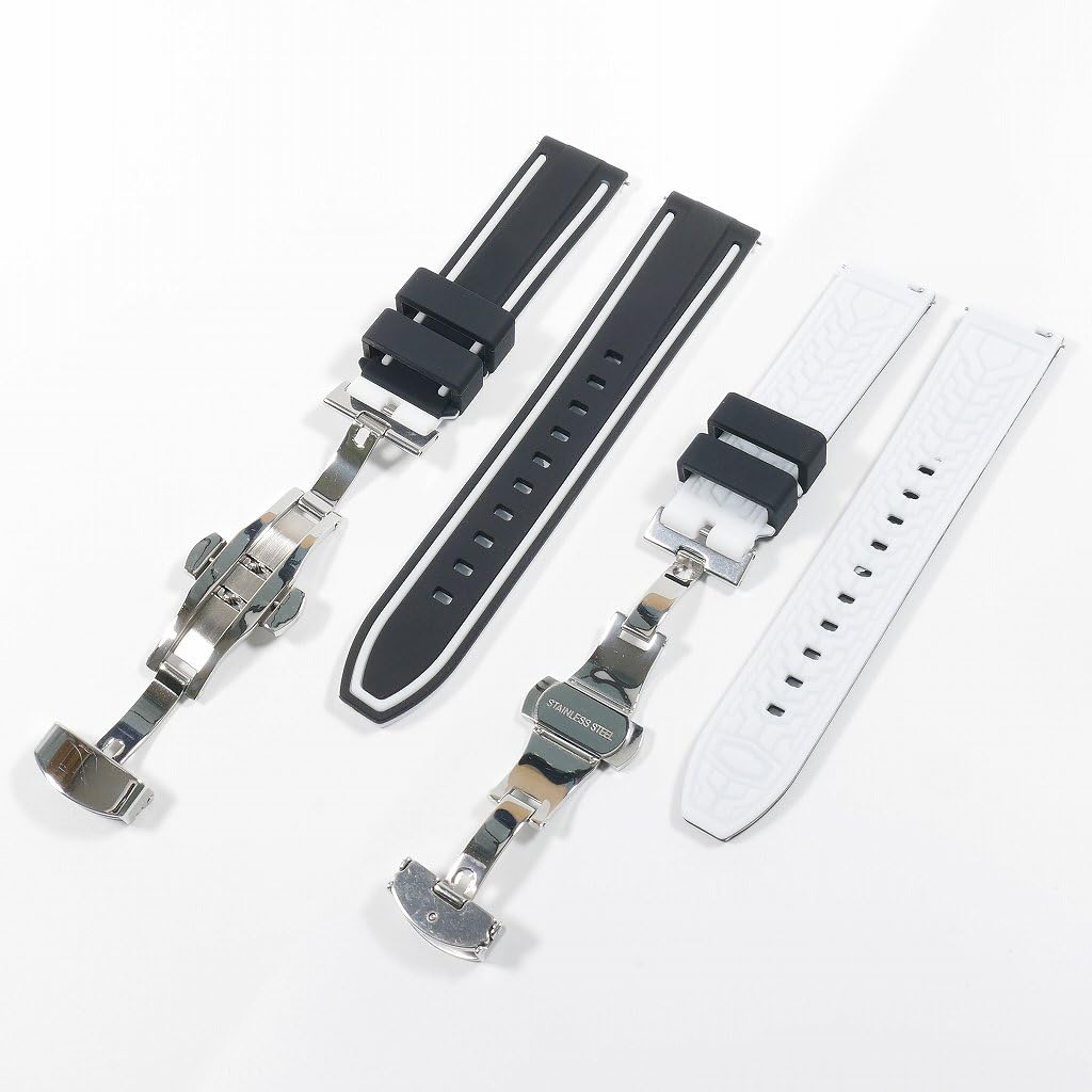 Swatch x Omega compatible rubber strap with type D-buckle, double-line (black/white lines)