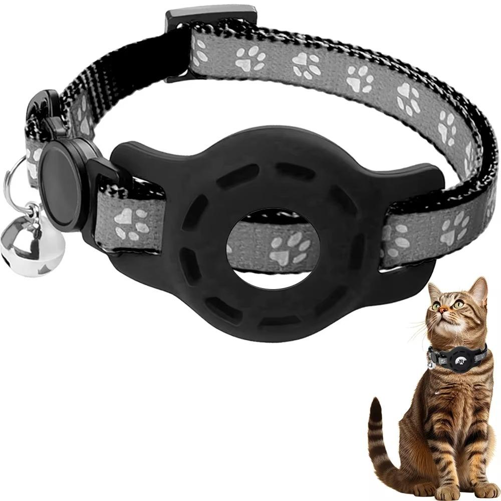 With Bells Cat Collar Safety Buckle Adjustable For Airtag Case Anti-Lost Reflective Strips Pet Tracker Collar for AirTag