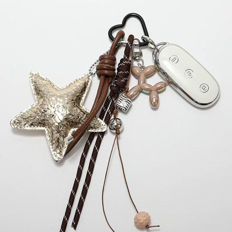 Fashion Starfish Keychain with Cute Balloon Dog Leather Charm Maximalist Braided Rope Bag Ornaments Women's Accessory