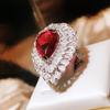 Elegant Generous Pigeon Blood Drops Full Diamond Ring Female  Silver Temperament Red Diamond Ring Party Wedding Birthday Gift